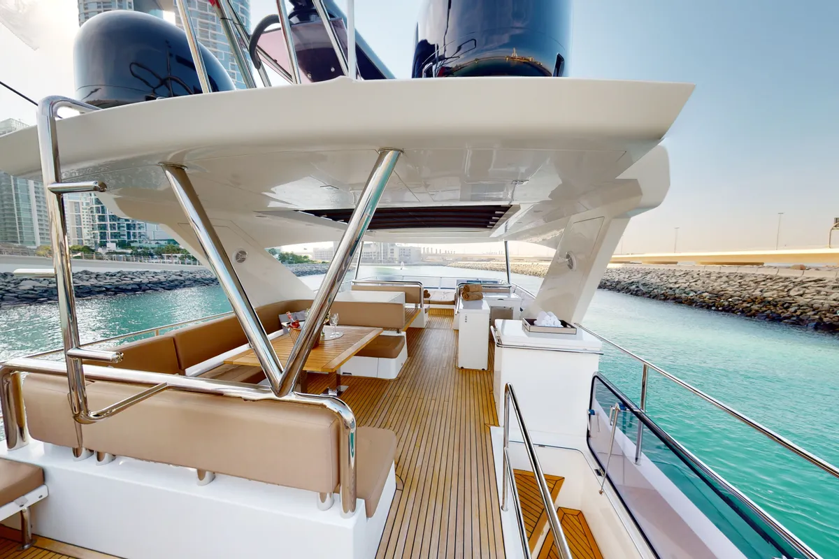 Bella 780, a Galeon 780 motor yacht at Dubai Harbour, United Arab Emirates