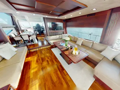 Bella 780, a Galeon 780 motor yacht at Dubai Harbour, United Arab Emirates