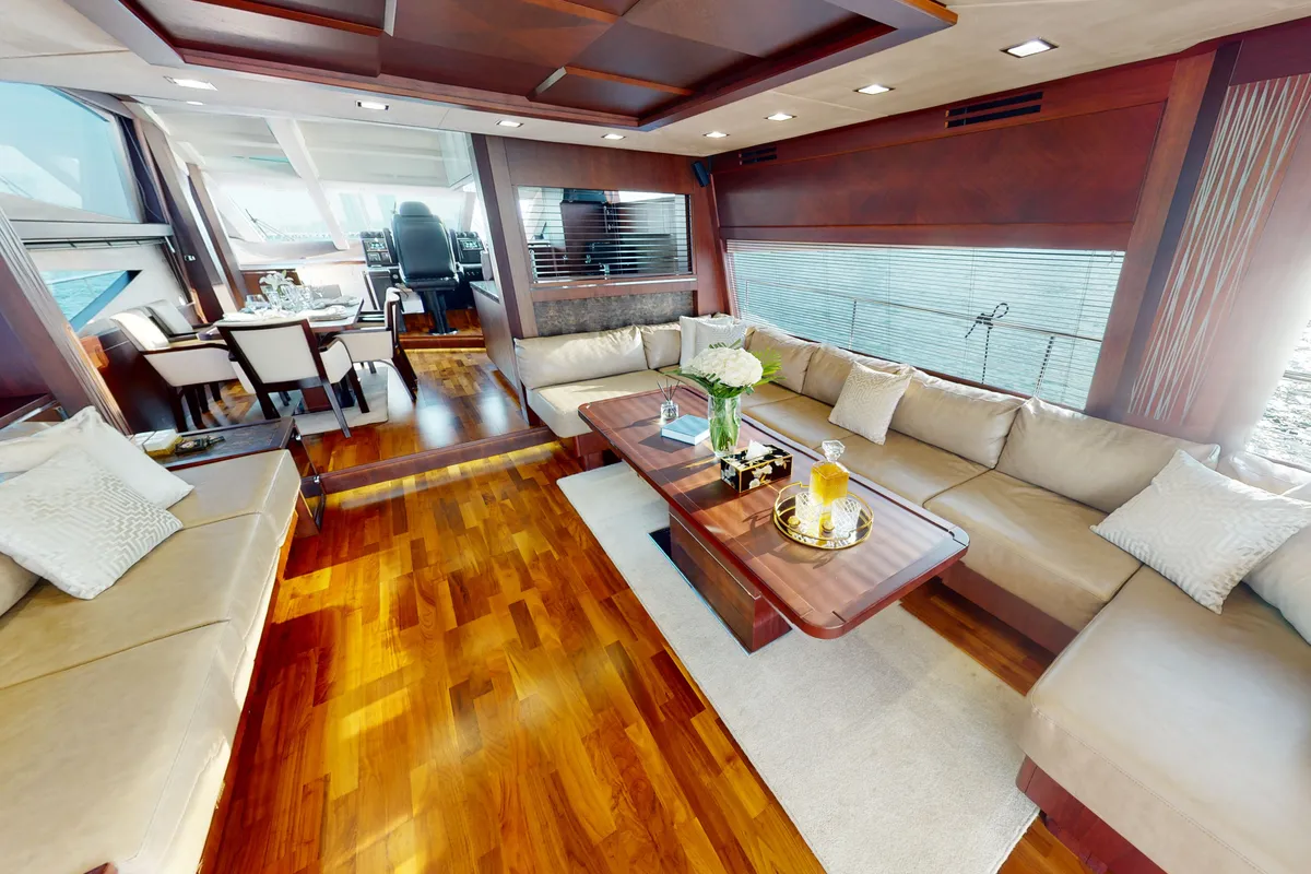 Bella 780, a Galeon 780 motor yacht at Dubai Harbour, United Arab Emirates