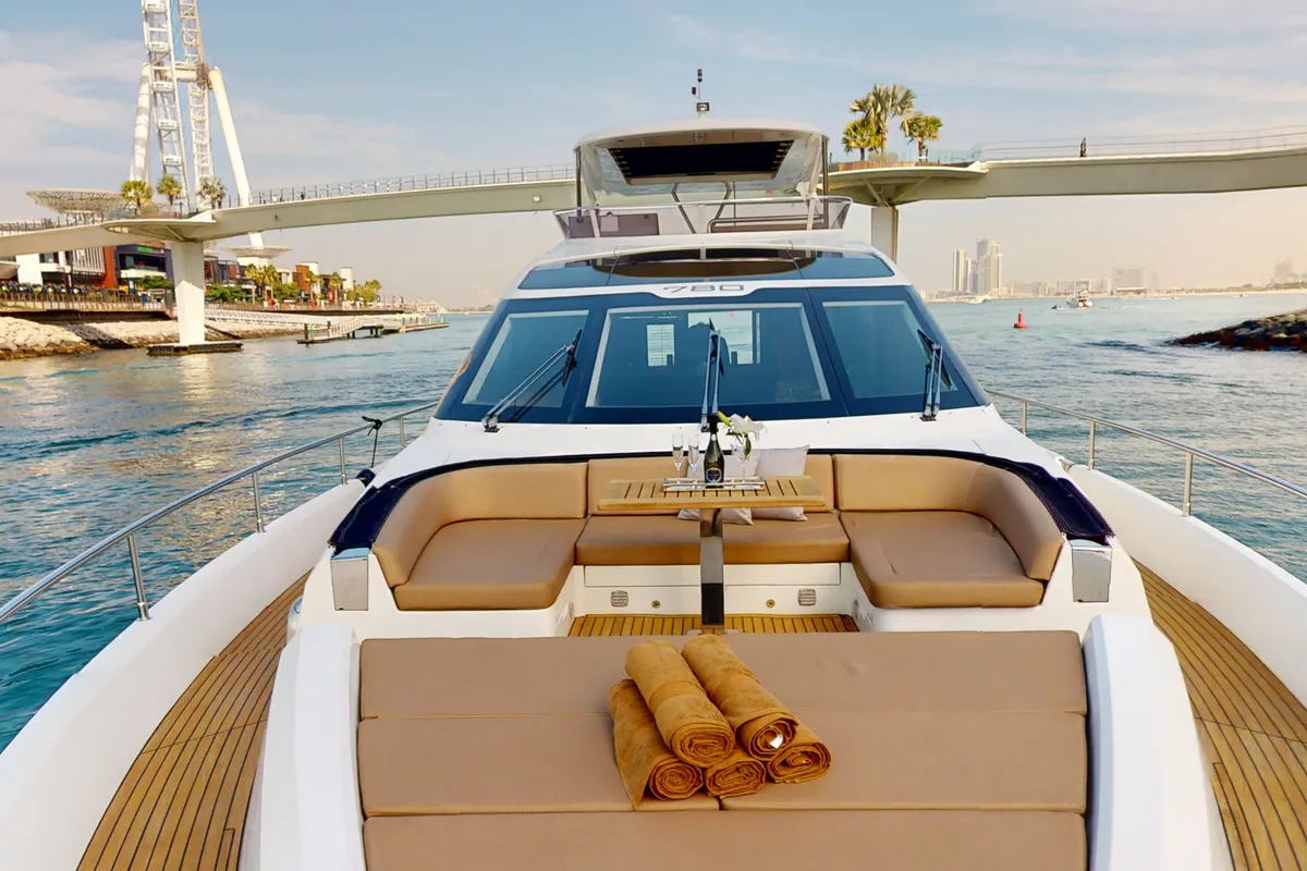 Bella 780, a Galeon 780 motor yacht at Dubai Harbour, United Arab Emirates