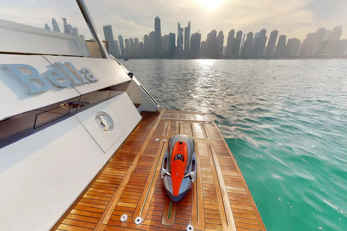Bella 780, a Galeon 780 motor yacht at Dubai Harbour, United Arab Emirates