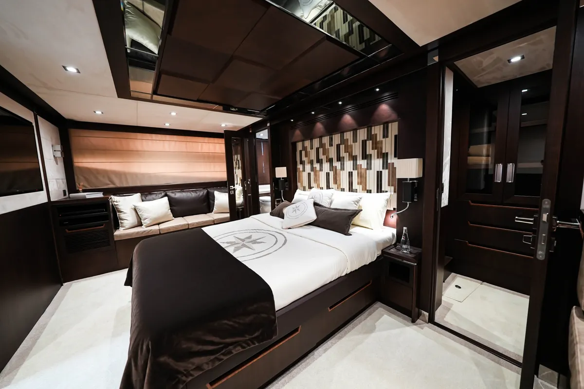 Bella 780, a Galeon 780 motor yacht at Dubai Harbour, United Arab Emirates