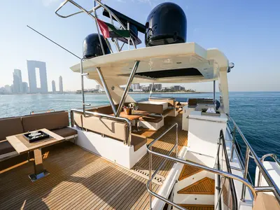 Bella 780, a Galeon 780 motor yacht at Dubai Harbour, United Arab Emirates