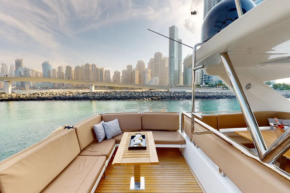 Bella 780, a Galeon 780 motor yacht at Dubai Harbour, United Arab Emirates