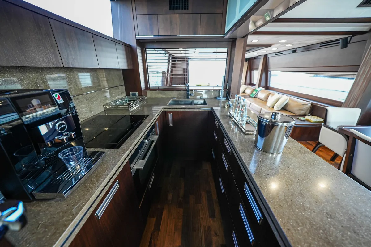Bella 780, a Galeon 780 motor yacht at Dubai Harbour, United Arab Emirates