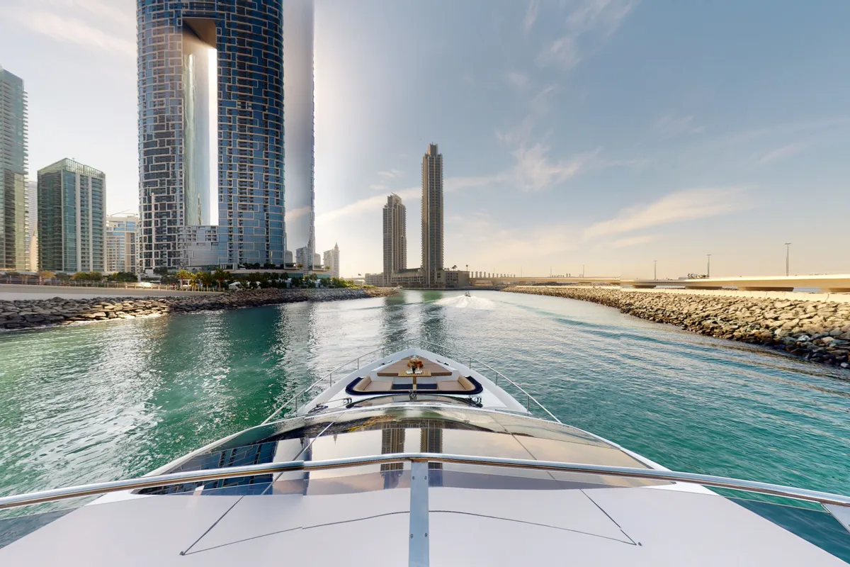 Bella 780, a Galeon 780 motor yacht at Dubai Harbour, United Arab Emirates