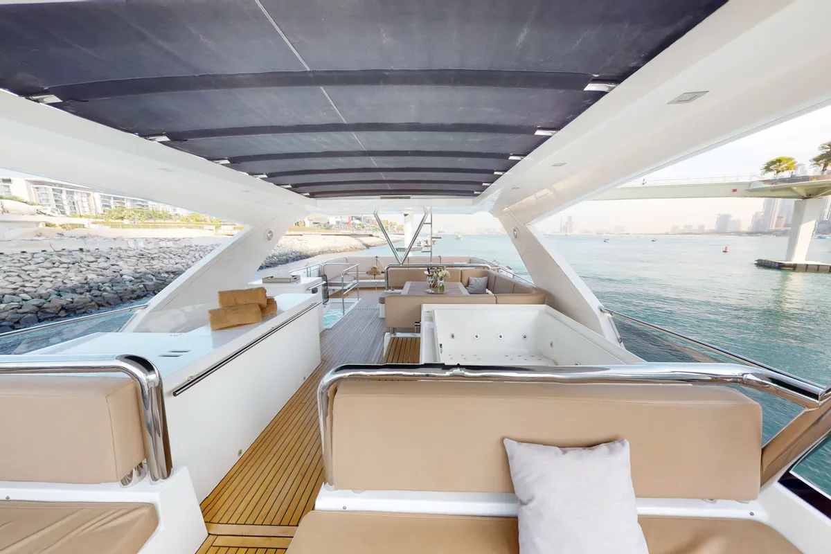Bella 780, a Galeon 780 motor yacht at Dubai Harbour, United Arab Emirates