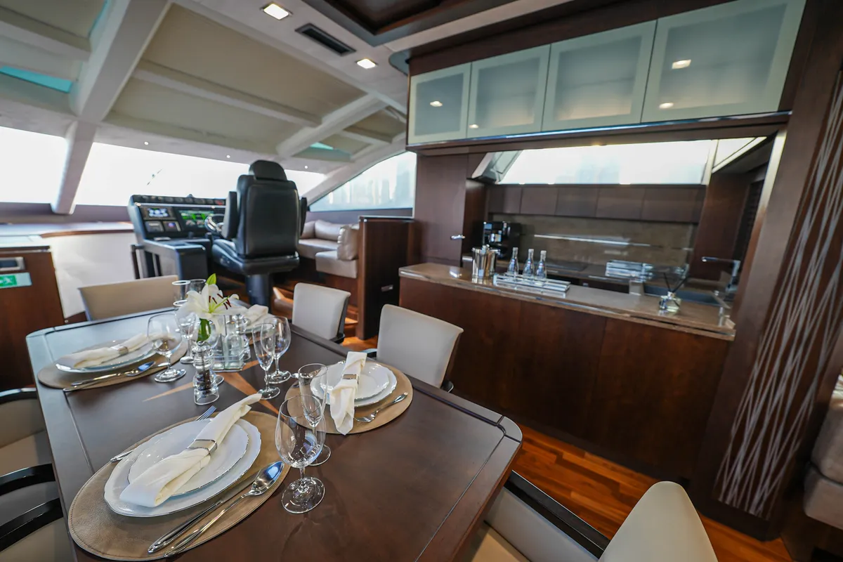 Bella 780, a Galeon 780 motor yacht at Dubai Harbour, United Arab Emirates