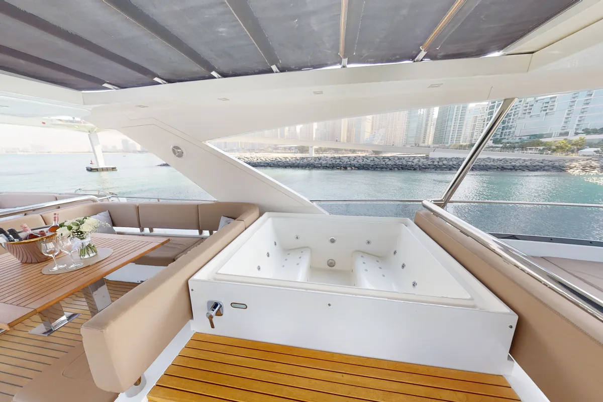 Bella 780, a Galeon 780 motor yacht at Dubai Harbour, United Arab Emirates