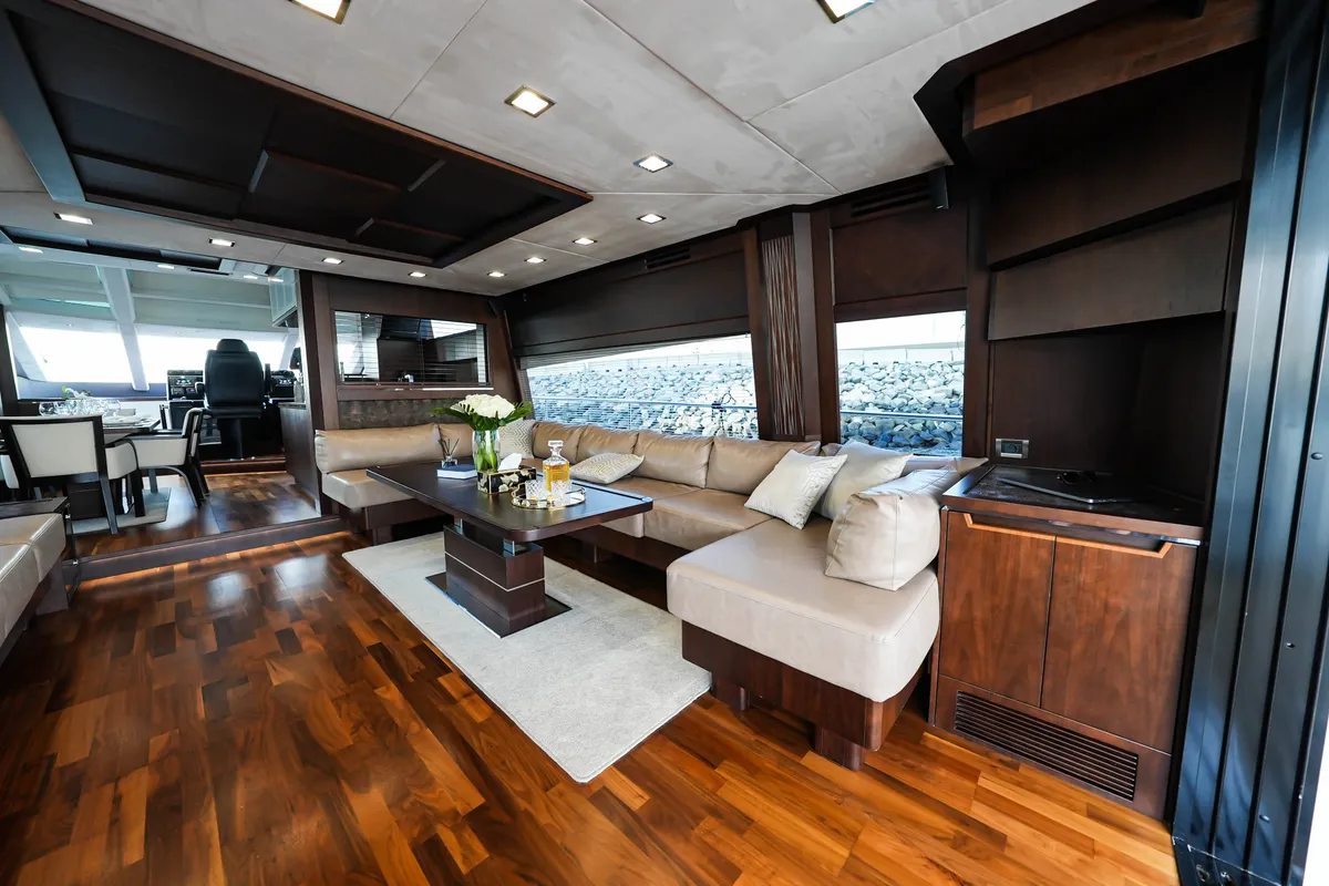 Bella 780, a Galeon 780 motor yacht at Dubai Harbour, United Arab Emirates