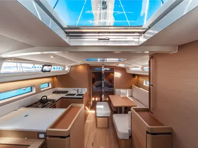 Salon of Nantes, a Jeanneau Sun Odyssey 440 sailboat at Capo d'Orlando, Italy