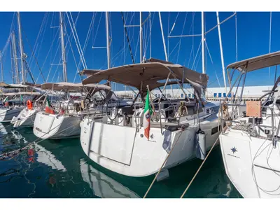 Exterior view of Nantes, a Jeanneau Sun Odyssey 440 sailboat at Capo d'Orlando, Italy