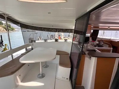 Deck of Mirada, a Fountaine Pajot Lipari 41 catamaran at Fethiye, Turkey