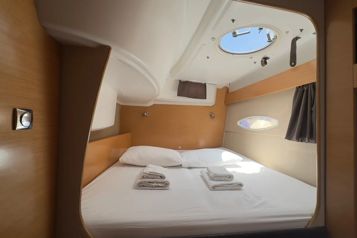 Cabin on Mirada, a Fountaine Pajot Lipari 41 catamaran at Fethiye, Turkey