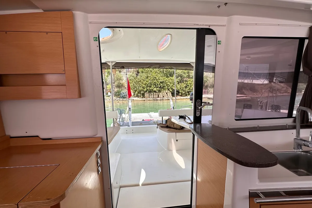 Salon of Mirada, a Fountaine Pajot Lipari 41 catamaran at Fethiye, Turkey