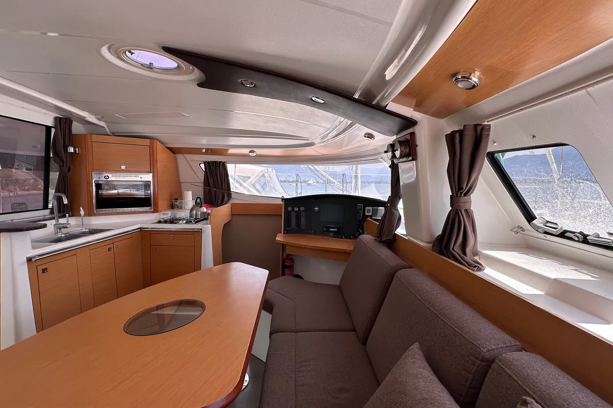 Salon of Mirada, a Fountaine Pajot Lipari 41 catamaran at Fethiye, Turkey