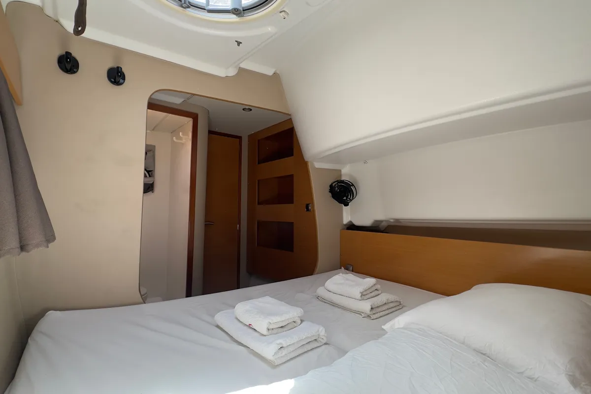 Cabin on Mirada, a Fountaine Pajot Lipari 41 catamaran at Fethiye, Turkey