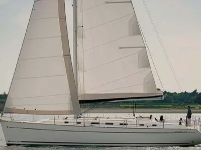 Exterior view of Ksenya, a Beneteau Cyclades 43.4 sailboat at Salamina Municipal Unit, Greece