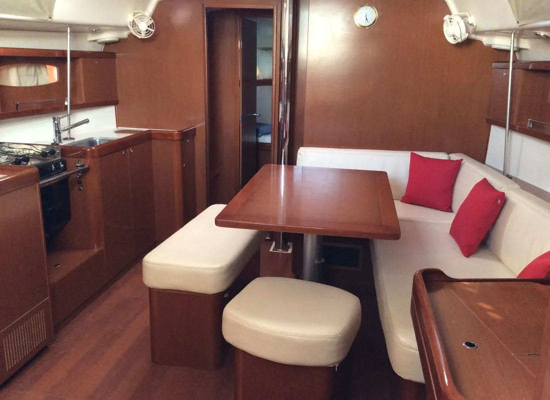 Salon of Fantasea, a Beneteau Oceanis 43 sailboat at Athens, Greece