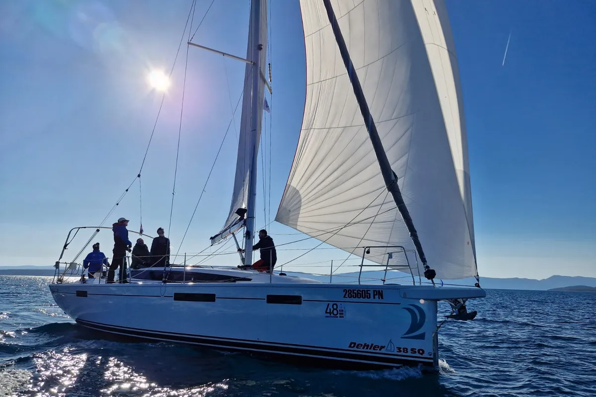 Exterior view of Forest Gump, a Dehler 38 sailboat at Punat, Croatia