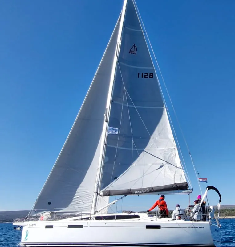 Exterior view of Forest Gump, a Dehler 38 sailboat at Punat, Croatia