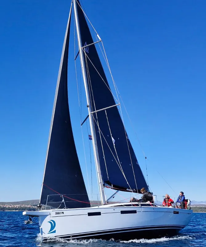 Exterior view of Forest Gump, a Dehler 38 sailboat at Punat, Croatia