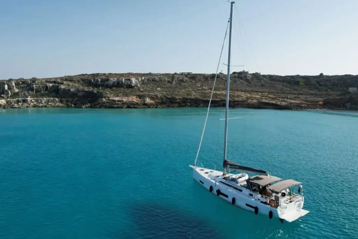 Exterior view of M'Arricrio, a Dufour 470 sailboat at Palermo, Italy
