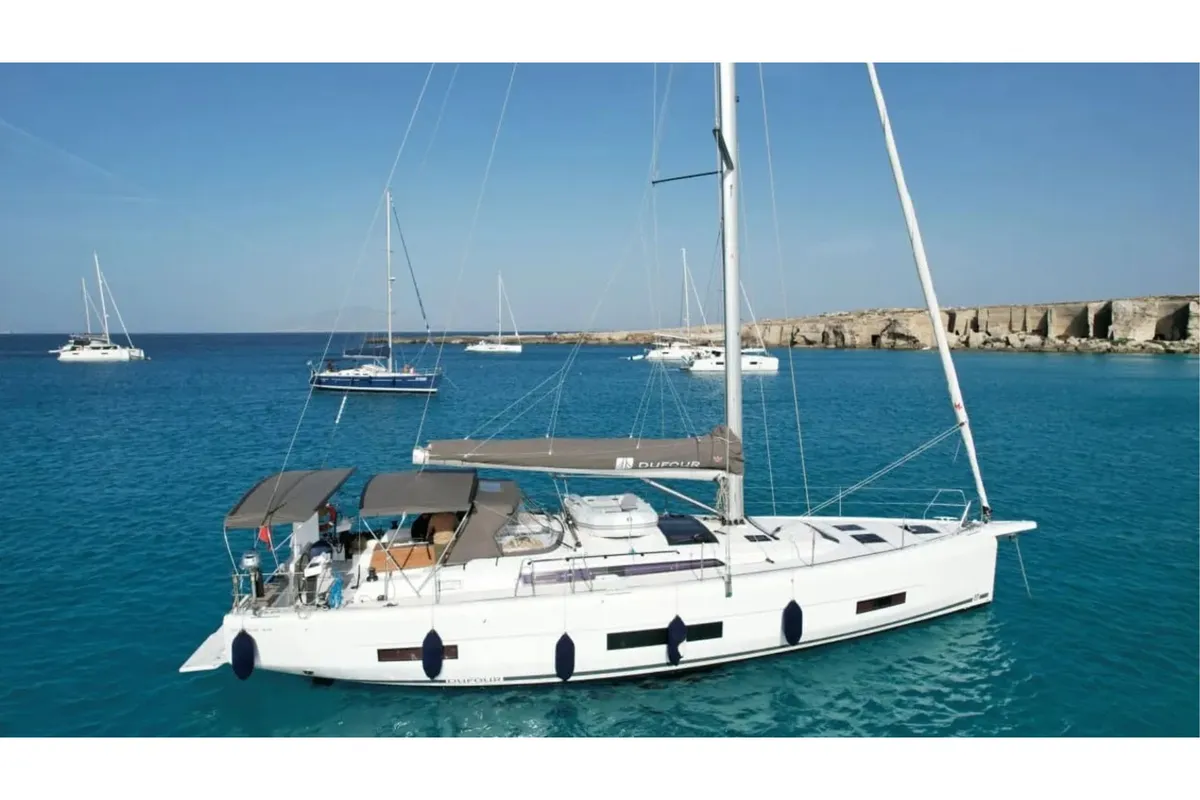 Exterior view of M'Arricrio, a Dufour 470 sailboat at Palermo, Italy
