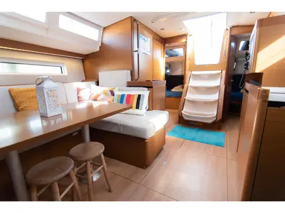 Salon of Jeanneau Sun Odyssey 490, a sailboat at es Jonquet, Spain