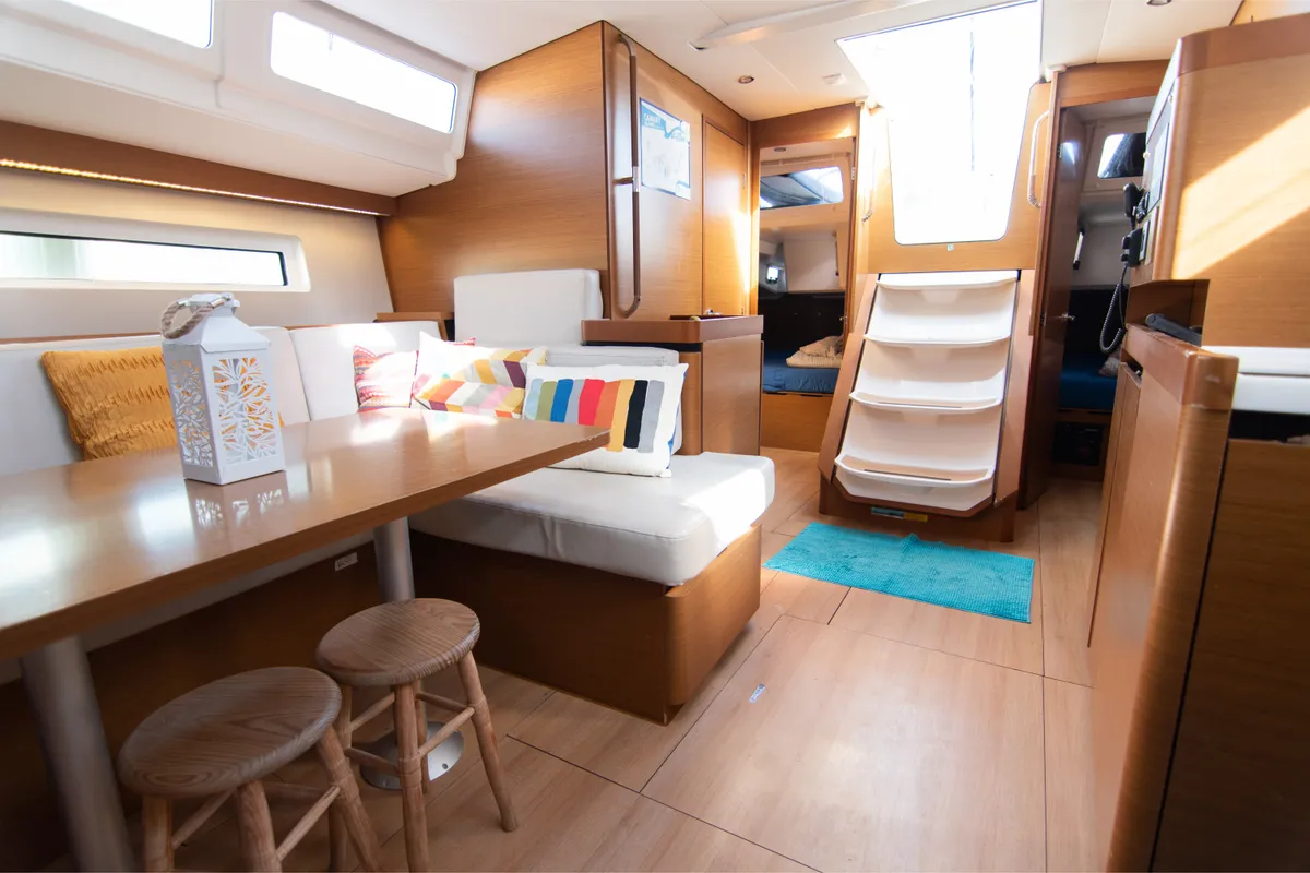 Salon of Jeanneau Sun Odyssey 490, a sailboat at es Jonquet, Spain