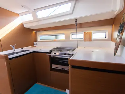 Galley of Jeanneau Sun Odyssey 490, a sailboat at es Jonquet, Spain