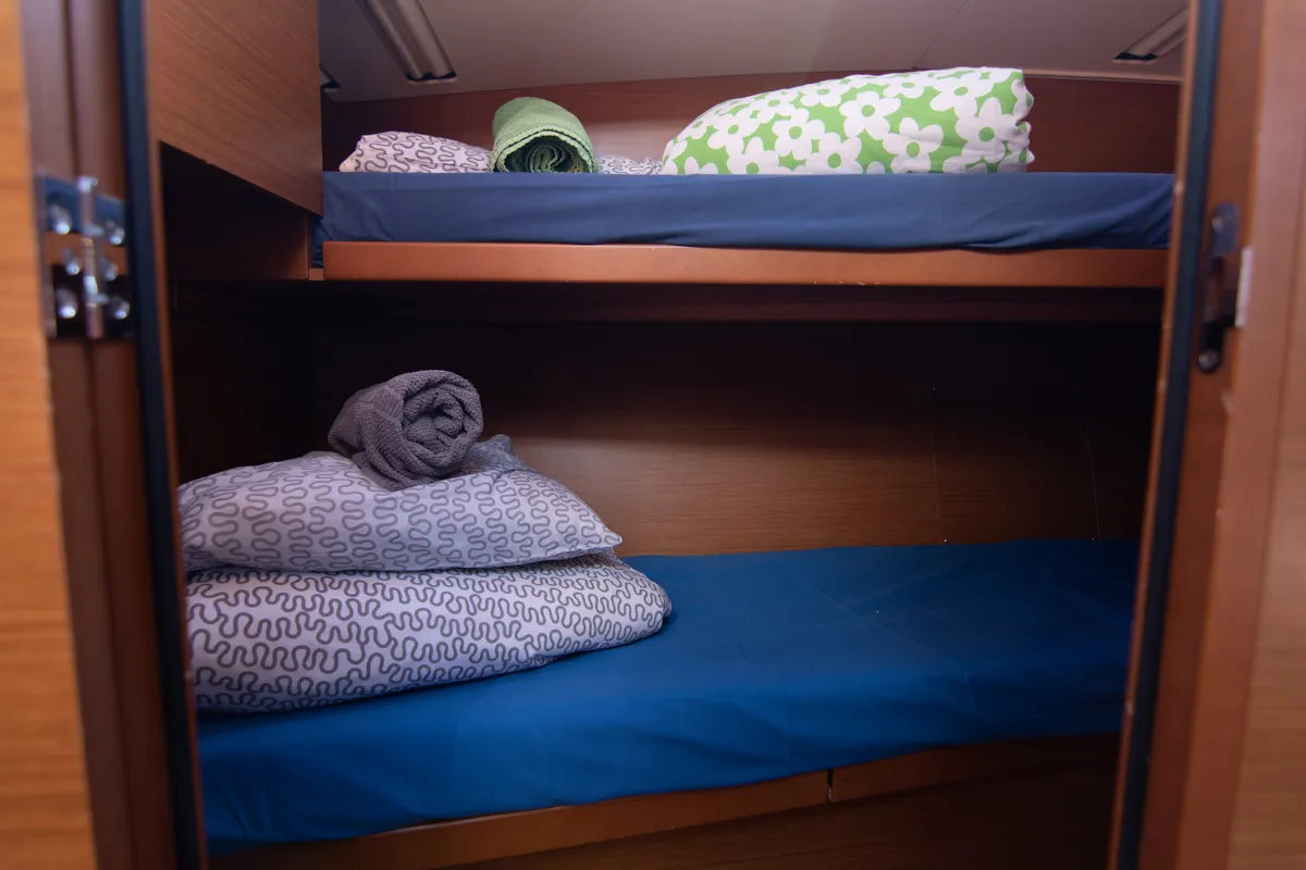 Cabin on Jeanneau Sun Odyssey 490, a sailboat at es Jonquet, Spain