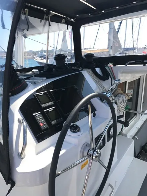 Cockpit of Tulip, a Lagoon 400 S2 catamaran at Lavreotiki Municipal Unit, Greece