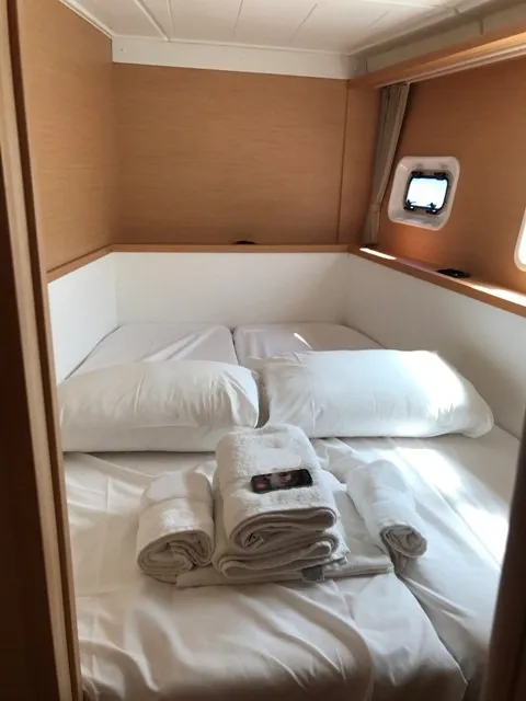 Cabin on Tulip, a Lagoon 400 S2 catamaran at Lavreotiki Municipal Unit, Greece