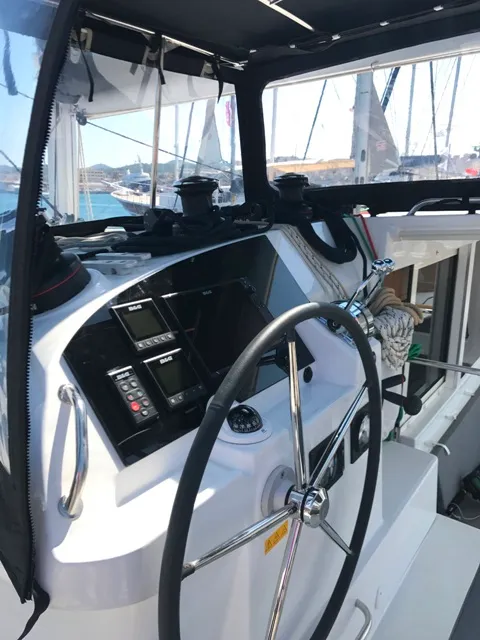 Cockpit of Tulip, a Lagoon 400 S2 catamaran at Lavreotiki Municipal Unit, Greece