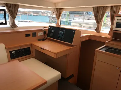 Salon of Tulip, a Lagoon 400 S2 catamaran at Lavreotiki Municipal Unit, Greece