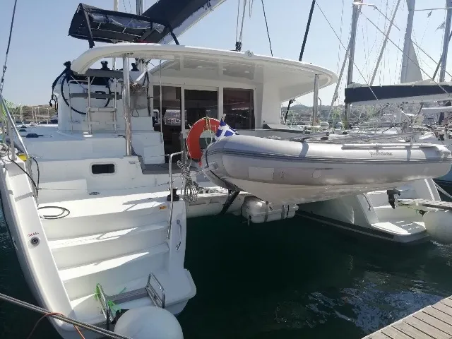 Exterior view of Tulip, a Lagoon 400 S2 catamaran at Lavreotiki Municipal Unit, Greece