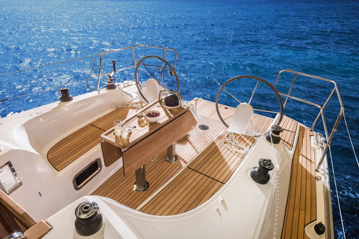 Cockpit of Saga, a Bavaria Cruiser 34 sailboat at Zadar, Croatia