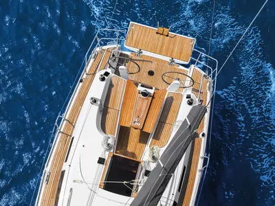 Deck of Saga, a Bavaria Cruiser 34 sailboat at Zadar, Croatia