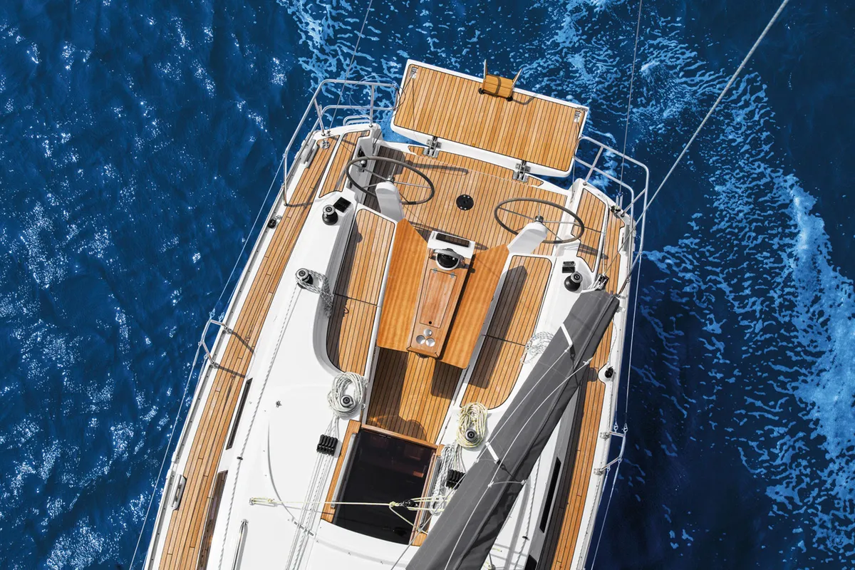 Deck of Saga, a Bavaria Cruiser 34 sailboat at Zadar, Croatia