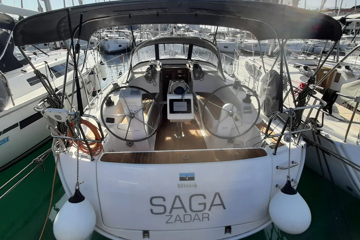 Cockpit of Saga, a Bavaria Cruiser 34 sailboat at Zadar, Croatia