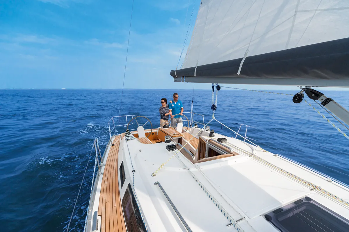 Exterior view of Saga, a Bavaria Cruiser 34 sailboat at Zadar, Croatia