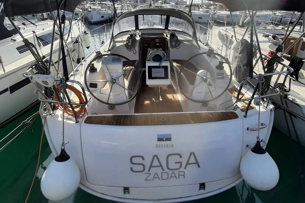 Cockpit of Saga, a Bavaria Cruiser 34 sailboat at Zadar, Croatia