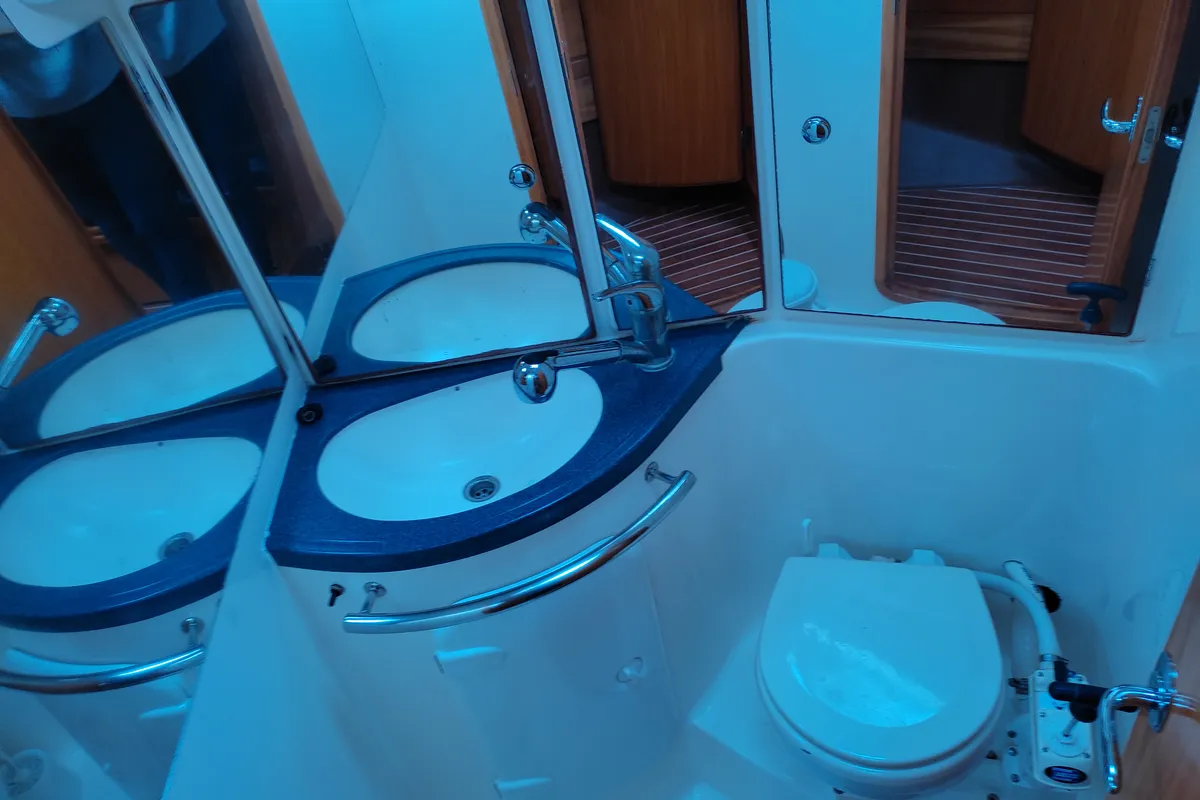 Head on Paula, a Bavaria 37 Cruiser sailboat at Kontokali, Greece