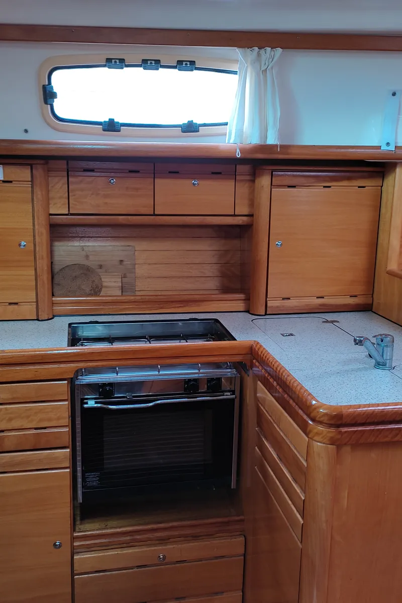 Galley of Paula, a Bavaria 37 Cruiser sailboat at Kontokali, Greece