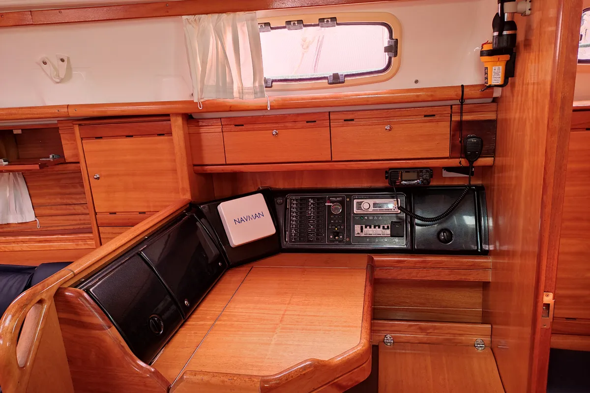 Salon of Paula, a Bavaria 37 Cruiser sailboat at Kontokali, Greece