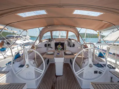 Cockpit of Vera, a Elan Impression 45 sailboat at Split, Croatia