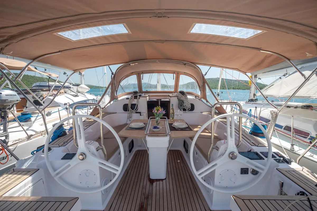 Cockpit of Vera, a Elan Impression 45 sailboat at Split, Croatia