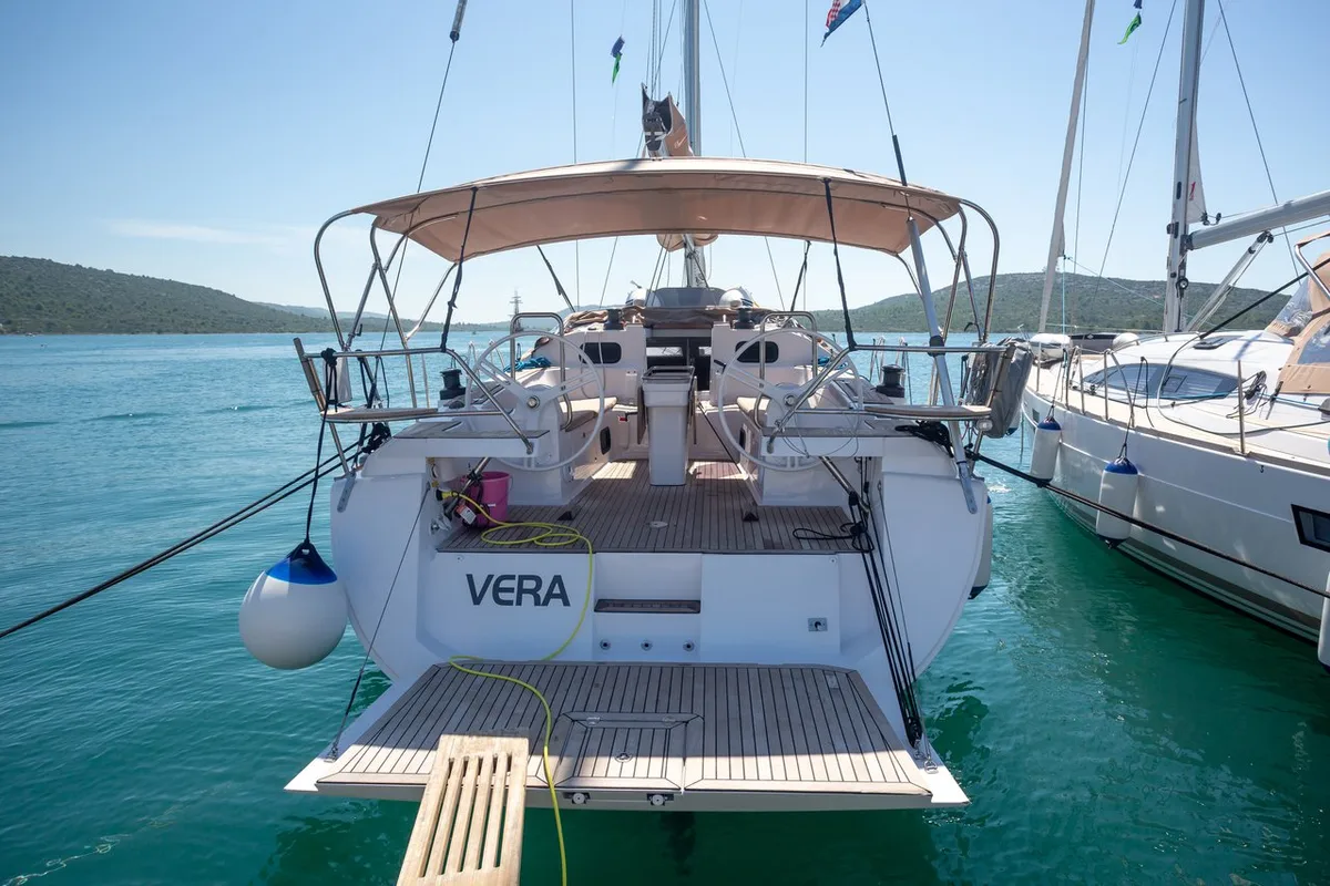 Exterior view of Vera, a Elan Impression 45 sailboat at Split, Croatia