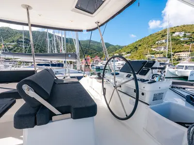 Cockpit of Moondance, a Lagoon 51 OW catamaran at Road Town, British Virgin Islands